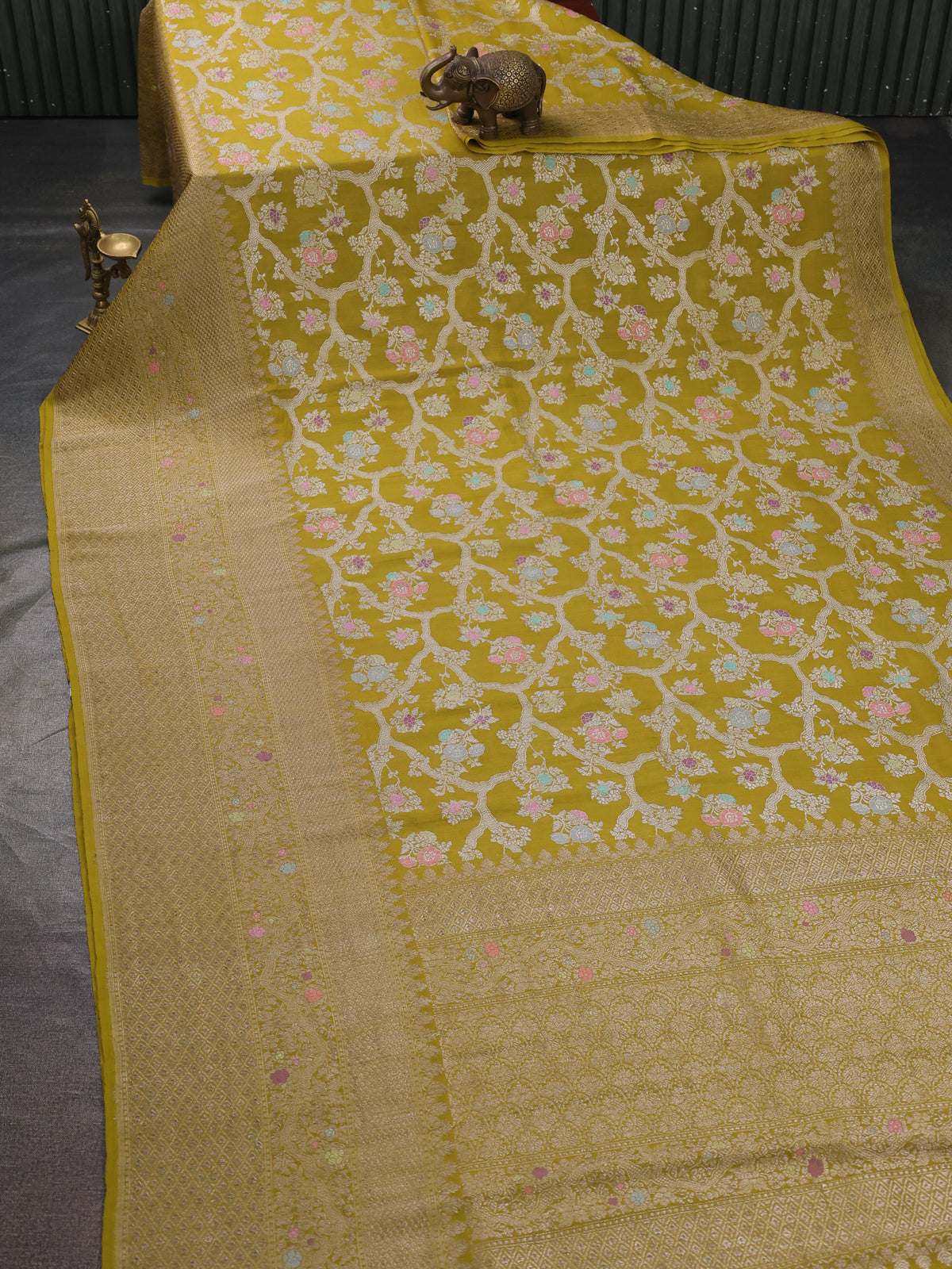 Mehendi Green Banarasi Tussar Silk Saree