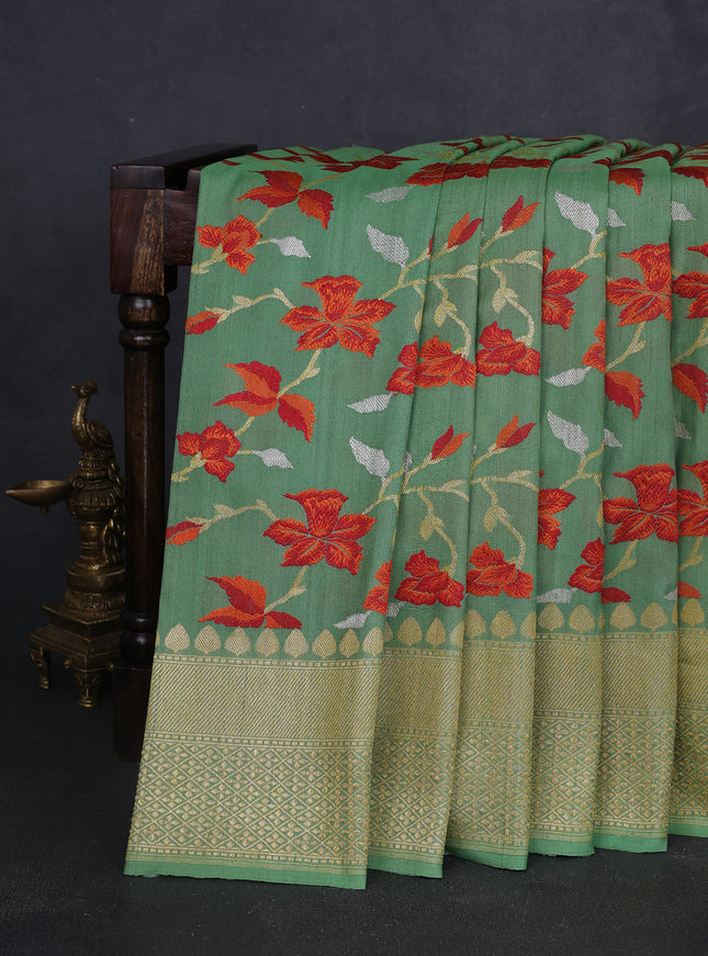 Green Banarasi Tussar Silk Saree