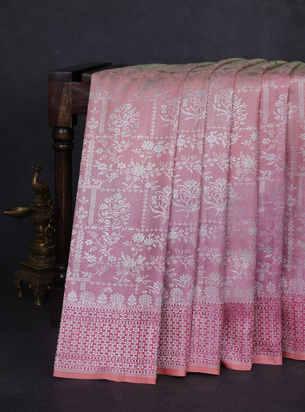 Multi Colour-Coral Pink Banarasi Tussar Silk Saree