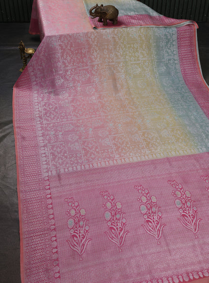 Multi Colour-Coral Pink Banarasi Tussar Silk Saree