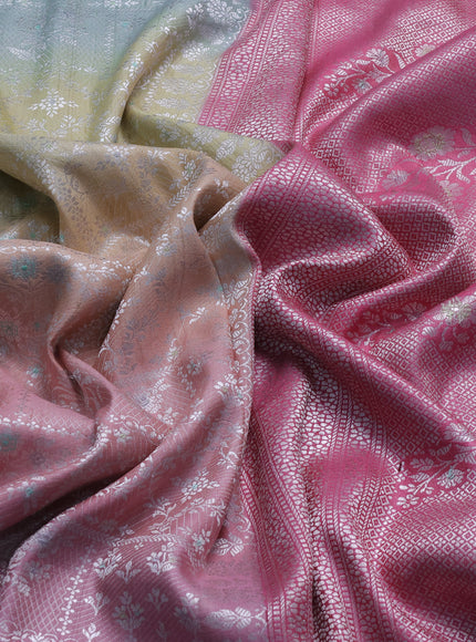 Multi Colour-Coral Pink Banarasi Tussar Silk Saree