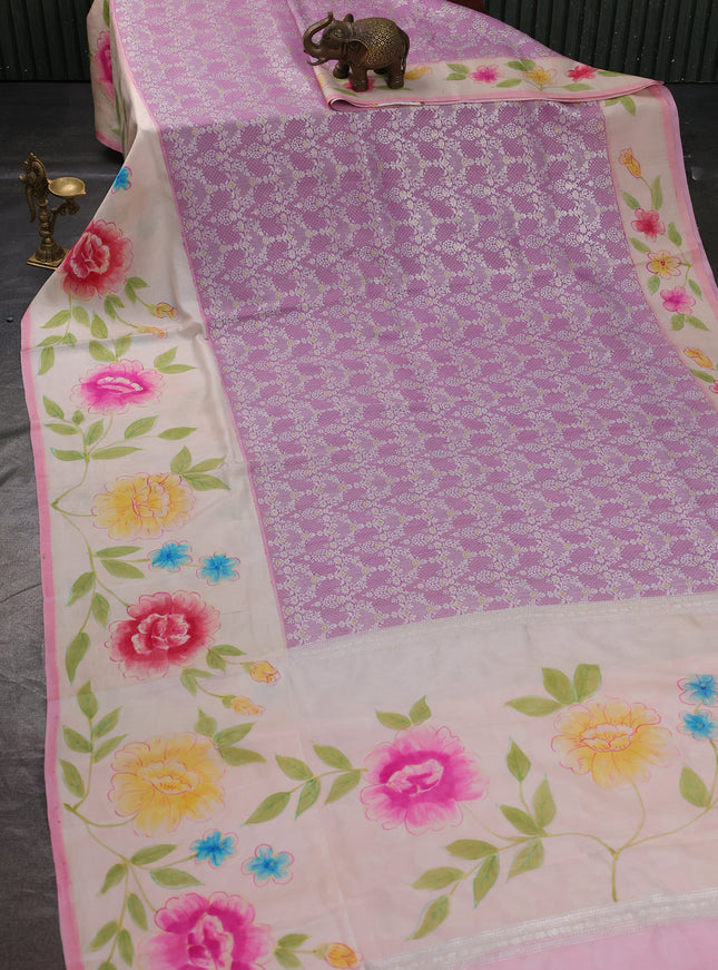 Lavender-Beige Banarasi Tussar Silk Saree