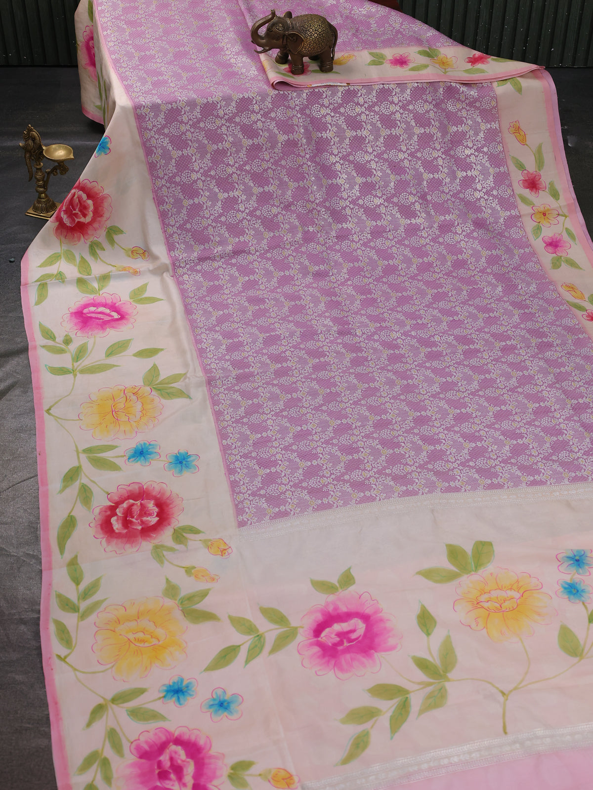 Lavender-Beige Banarasi Tussar Silk Saree