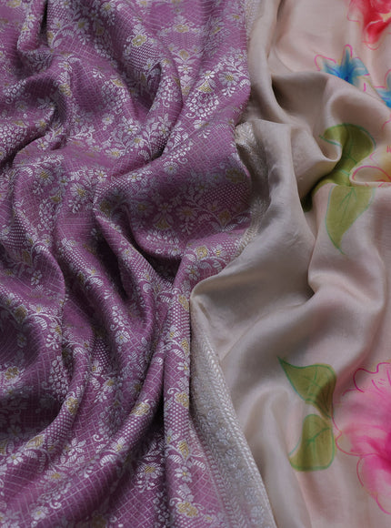 Lavender-Beige Banarasi Tussar Silk Saree