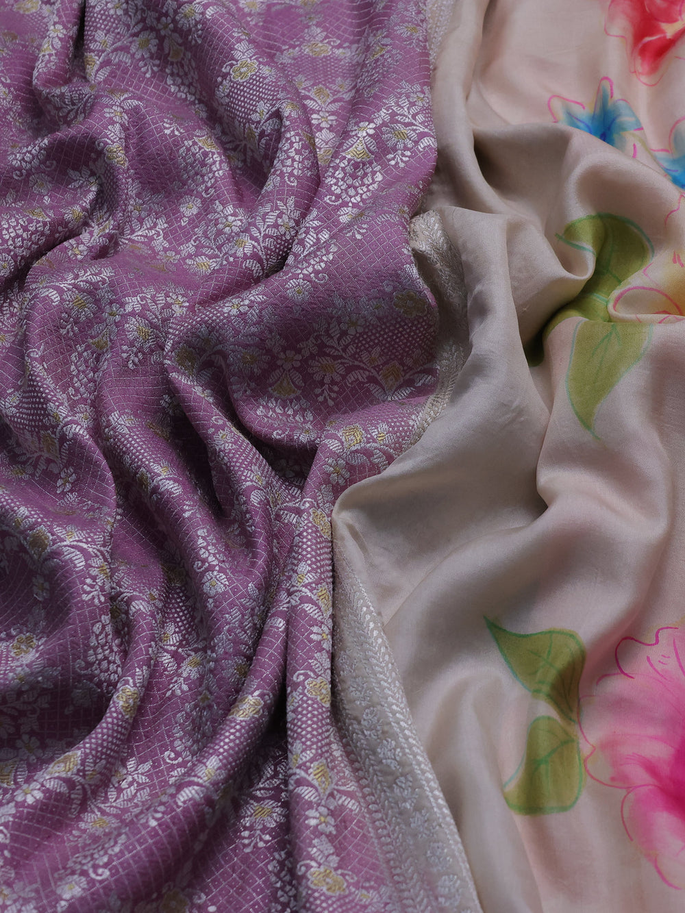 Lavender-Beige Banarasi Tussar Silk Saree