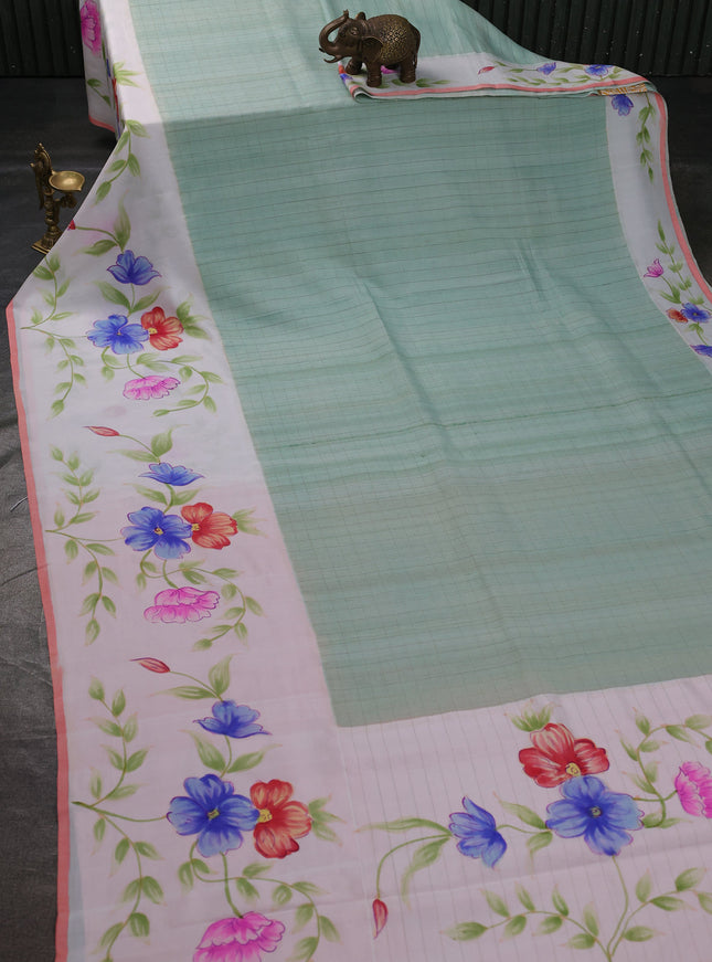 Pista Green -Off White Banarasi Tussar Silk Saree