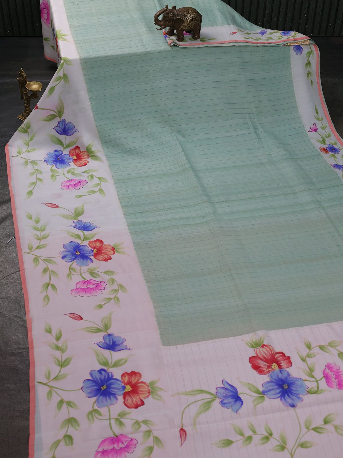Pista Green -Off White Banarasi Tussar Silk Saree