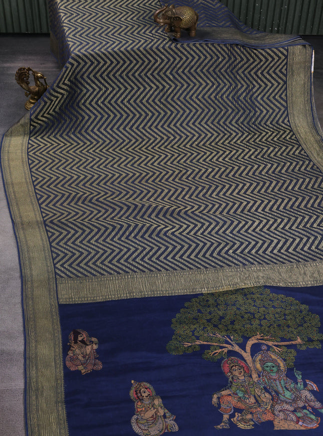 Blue Banarasi Crepe Saree