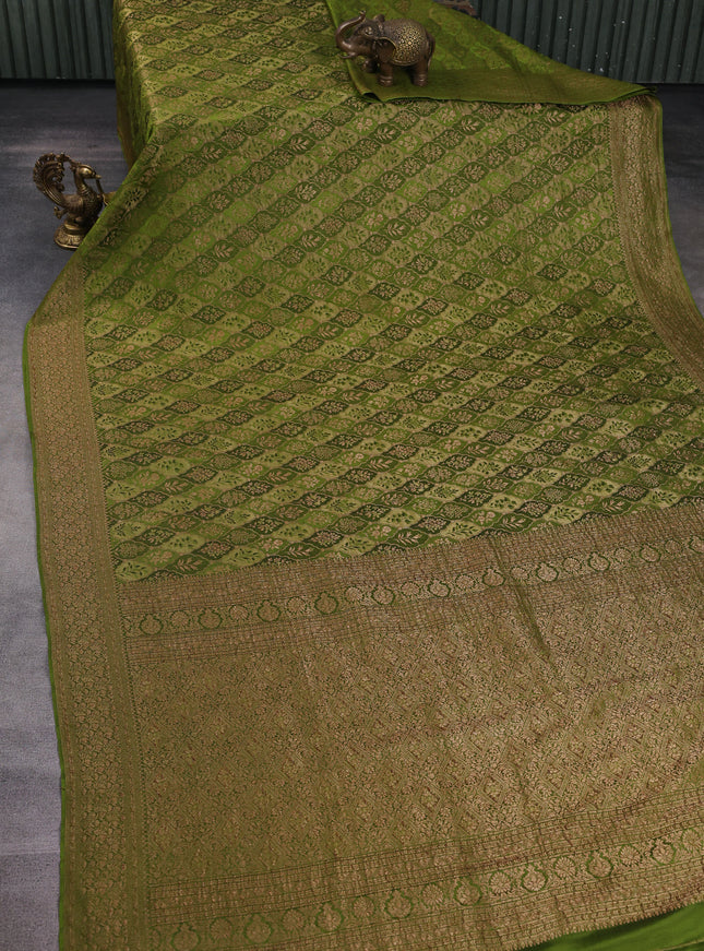 Mehendi Green Banarasi Crepe Saree