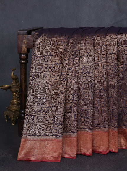 Dark Blue -Maroon Banarasi Crepe Saree