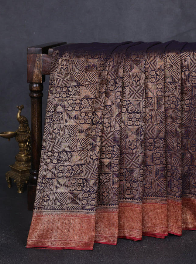 Dark Blue -Maroon Banarasi Crepe Saree