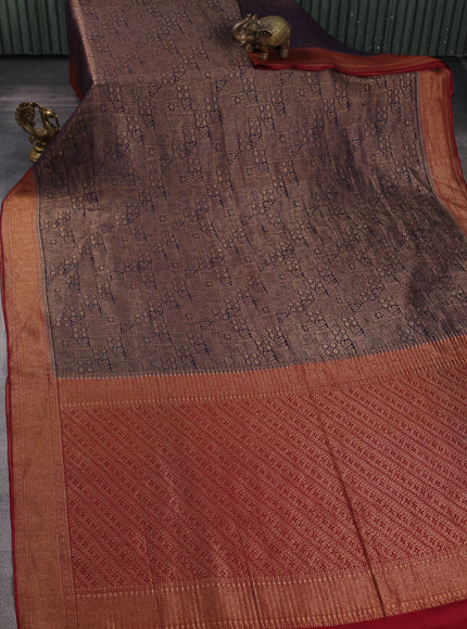 Dark Blue -Maroon Banarasi Crepe Saree