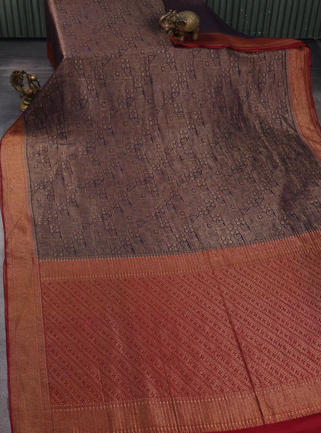Dark Blue -Maroon Banarasi Crepe Saree