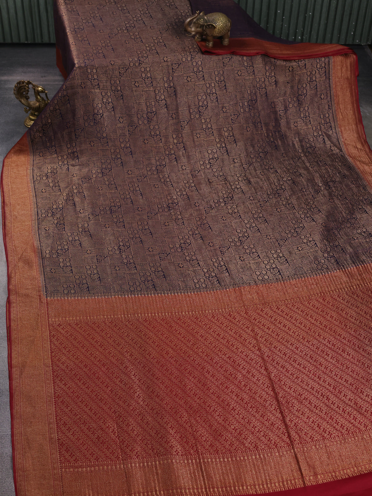 Dark Blue -Maroon Banarasi Crepe Saree