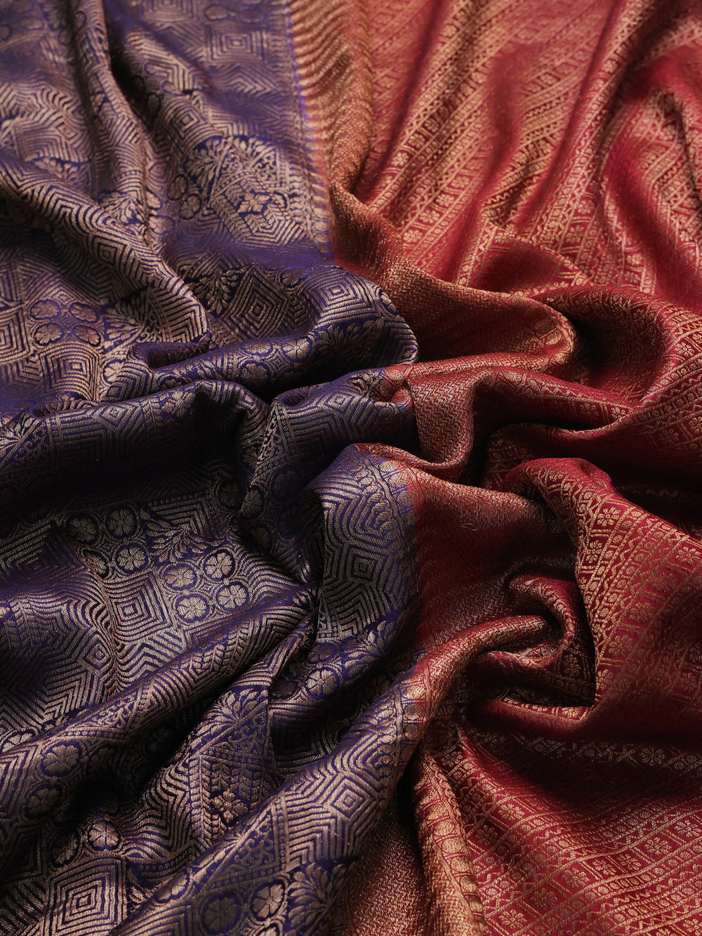 Dark Blue -Maroon Banarasi Crepe Saree