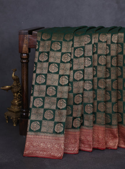 Bottle Green - Maroon Banarasi Crepe Silk Saree