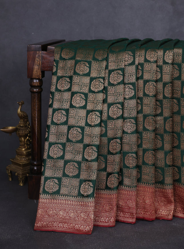 Bottle Green - Maroon Banarasi Crepe Silk Saree