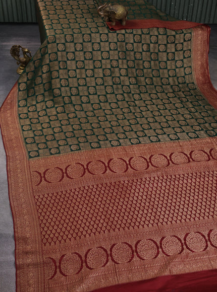Bottle Green - Maroon Banarasi Crepe Silk Saree