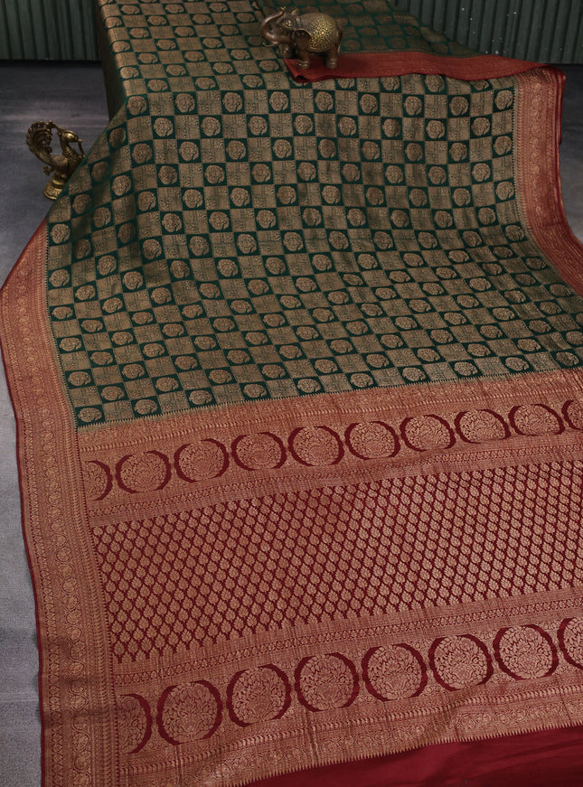 Bottle Green - Maroon Banarasi Crepe Silk Saree