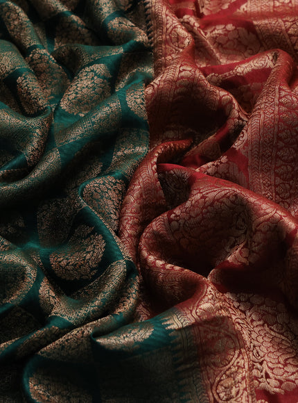 Bottle Green - Maroon Banarasi Crepe Silk Saree
