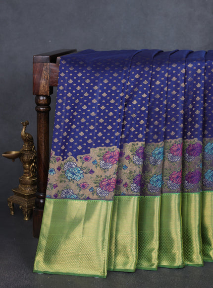 Royal Blue - Green Pure Kanchipuram Silk Saree