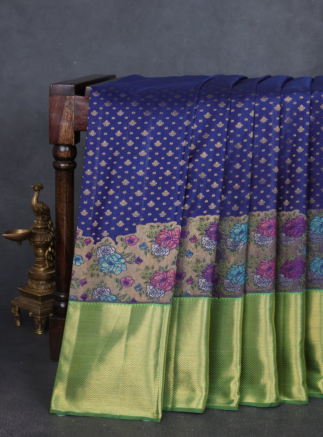 Royal Blue - Green Pure Kanchipuram Silk Saree