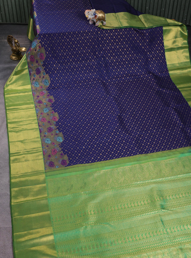 Royal Blue - Green Pure Kanchipuram Silk Saree