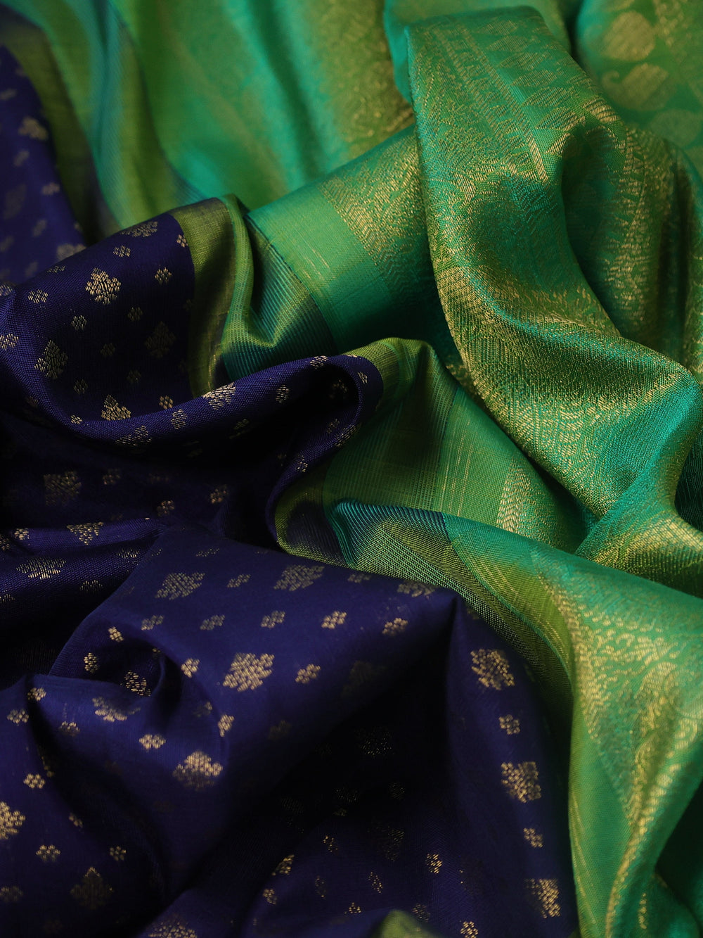 Royal Blue - Green Pure Kanchipuram Silk Saree