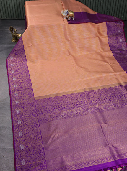Peach -Purple Pure Kanchipuram Silk Saree