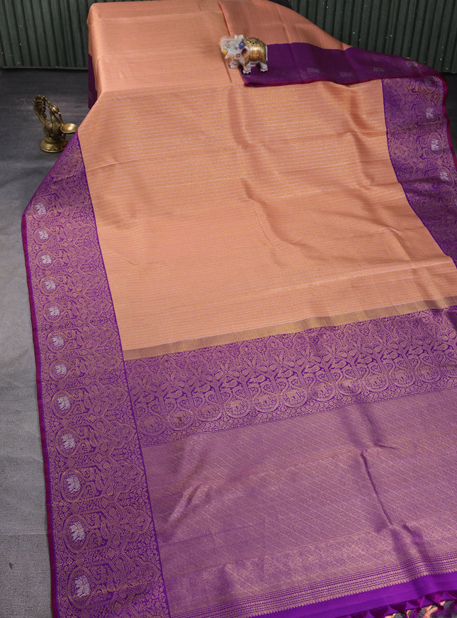 Peach -Purple Pure Kanchipuram Silk Saree