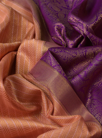Peach -Purple Pure Kanchipuram Silk Saree