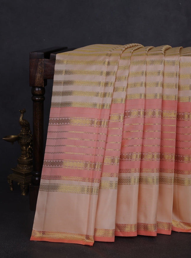 Peach -Pale Orange Pure Kanchipuram Silk Saree