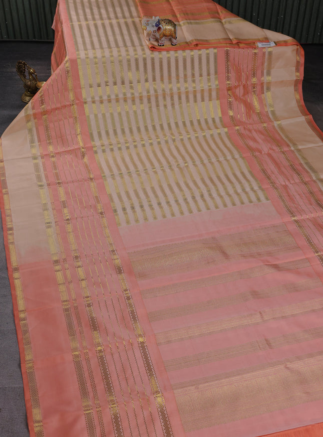 Peach -Pale Orange Pure Kanchipuram Silk Saree