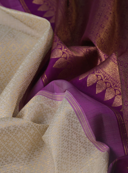 Off White - Purple Pure Kanchipuram Silk Saree