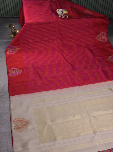 Red - Beige Pure Kanchipuram Silk Saree