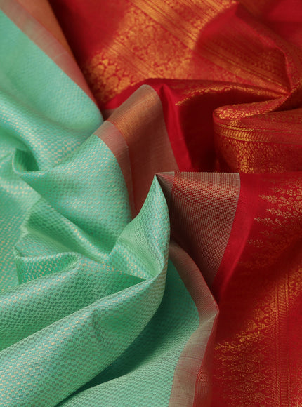 Teal Blue - Red Pure Kanchipuram Silk Saree