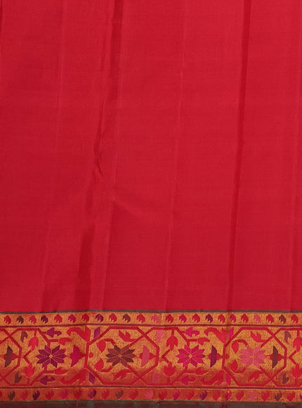 Teal Blue - Red Pure Kanchipuram Silk Saree