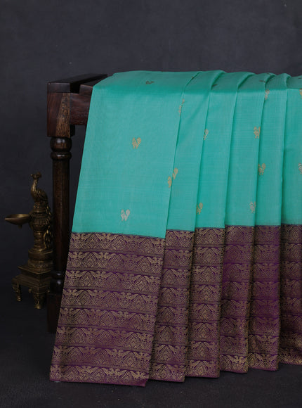 Light Blue - Purple Pure Kanchipuram Silk Saree