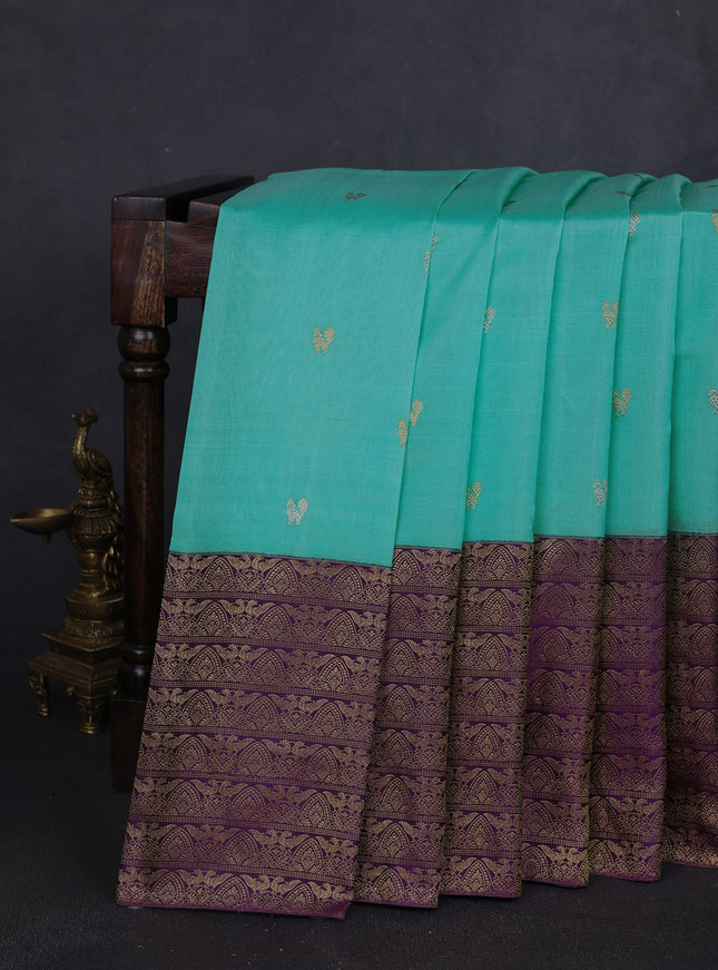 Light Blue - Purple Pure Kanchipuram Silk Saree