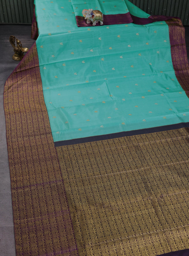 Light Blue - Purple Pure Kanchipuram Silk Saree