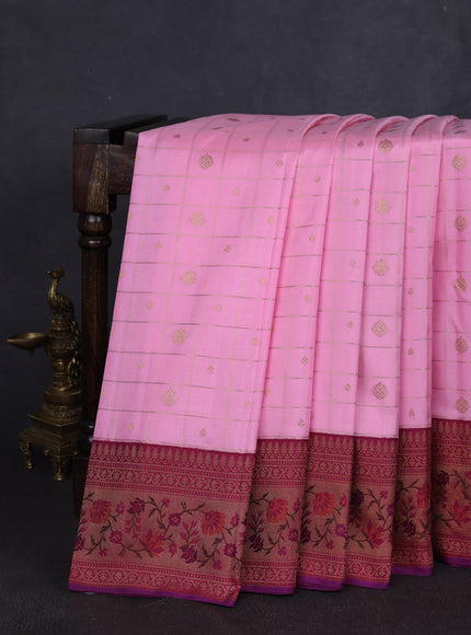 Light Pink- Pink Pure Kanchipuram Silk Saree
