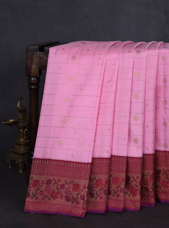 Light Pink- Pink Pure Kanchipuram Silk Saree