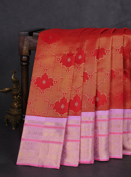 Red - Lilac Pure Kanchipuram Silk Saree