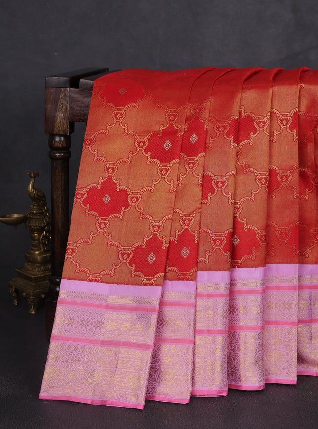 Red - Lilac Pure Kanchipuram Silk Saree