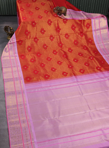 Red - Lilac Pure Kanchipuram Silk Saree