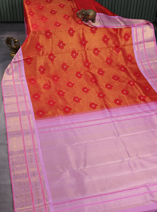 Red - Lilac Pure Kanchipuram Silk Saree