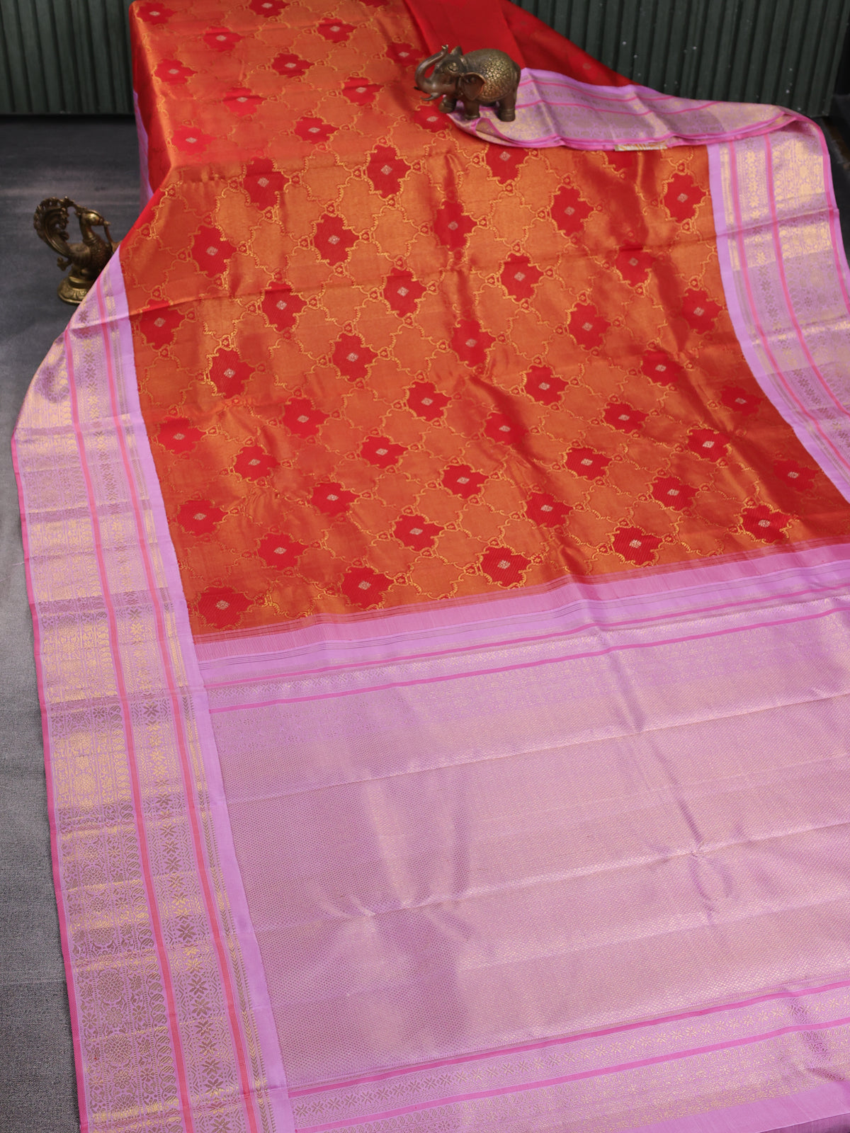 Red - Lilac Pure Kanchipuram Silk Saree