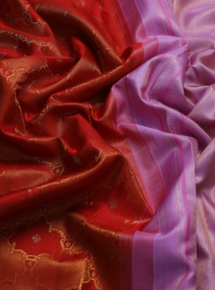 Red - Lilac Pure Kanchipuram Silk Saree