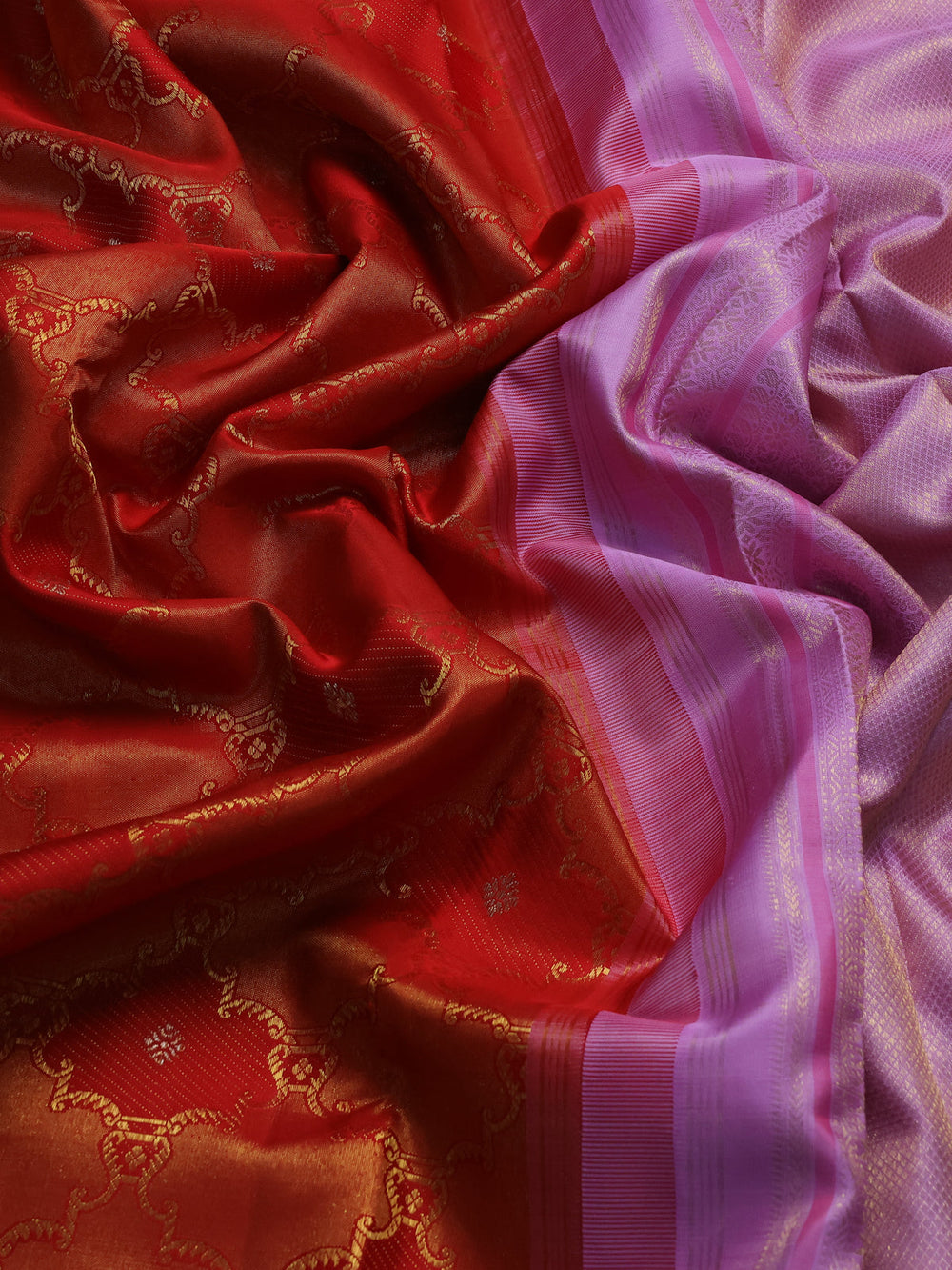 Red - Lilac Pure Kanchipuram Silk Saree