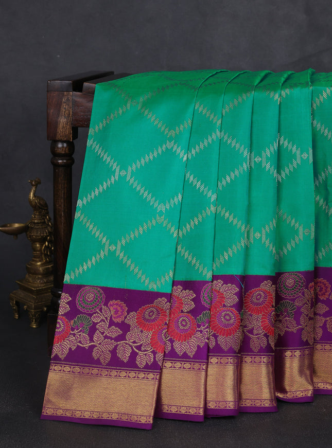 Teal Green -Purple Pure Kanchipuram Silk Saree